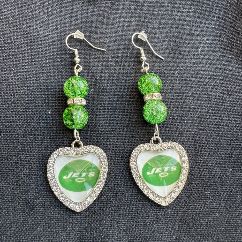 Handmade NFL Beaded NY Jets Drop Earrings